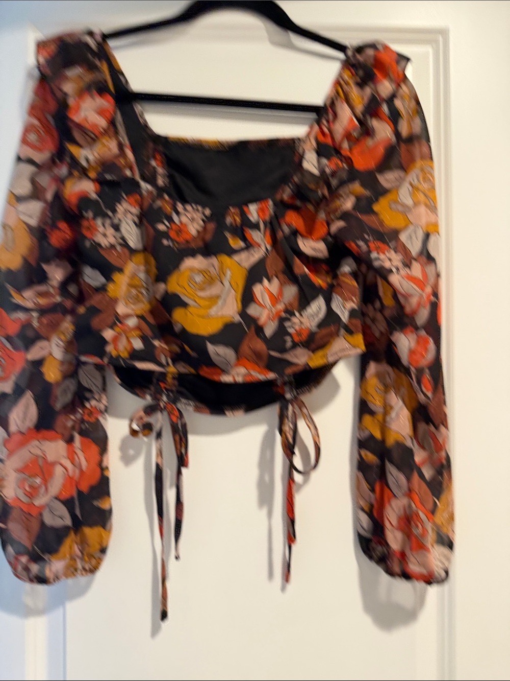Women's Floral Ruched Long-Sleeve Crop Top - Rust Multi - Picture 4 of 4